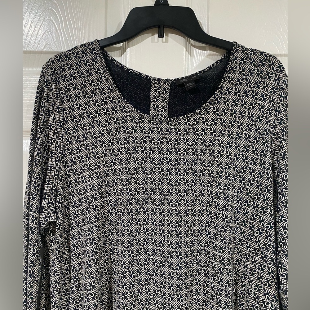 J Jill Scoop Neck Blouse Minimal Coastal Office Comfort Petite Large Navy White - Picture 11 of 11